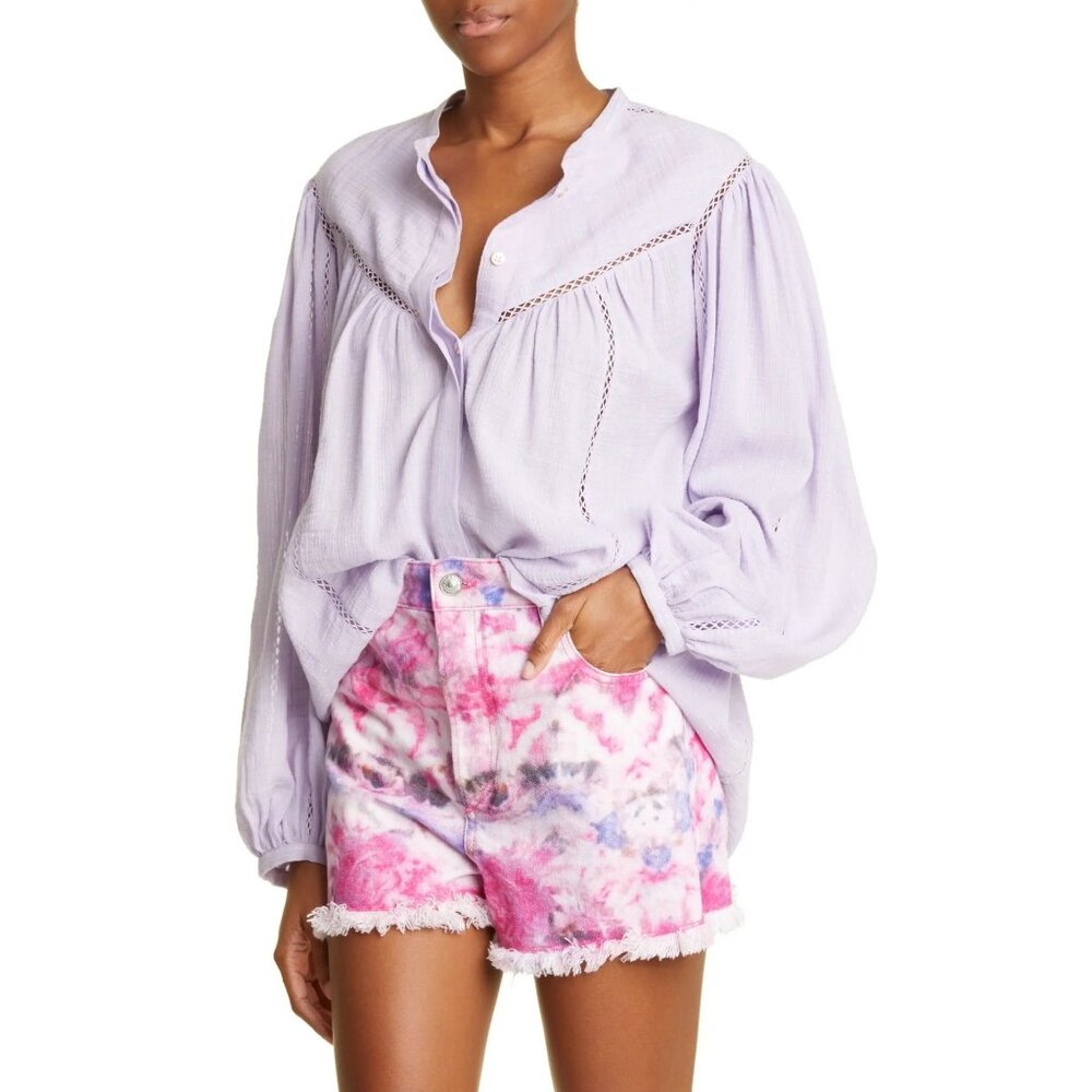 Isabel Marant Etoile Leonard Pleated Long Sleeve Blouse, Size FR36/S, NWT